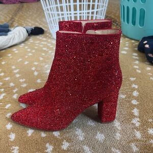 Betsey Johnson Sparkling bedazzled rhinestone  Red Ankle Booties